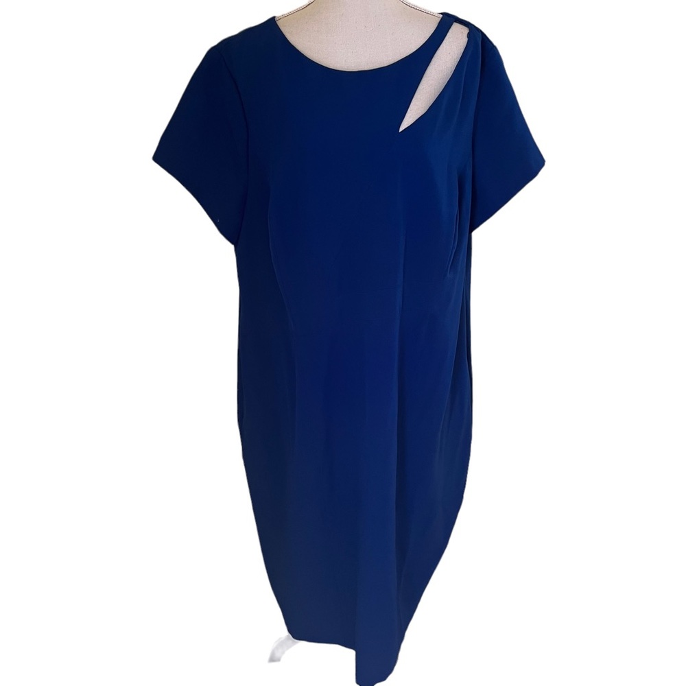 Adrianna Papell Cobalt Blue Short Sleeve Cocktail Sheath Dress 22W